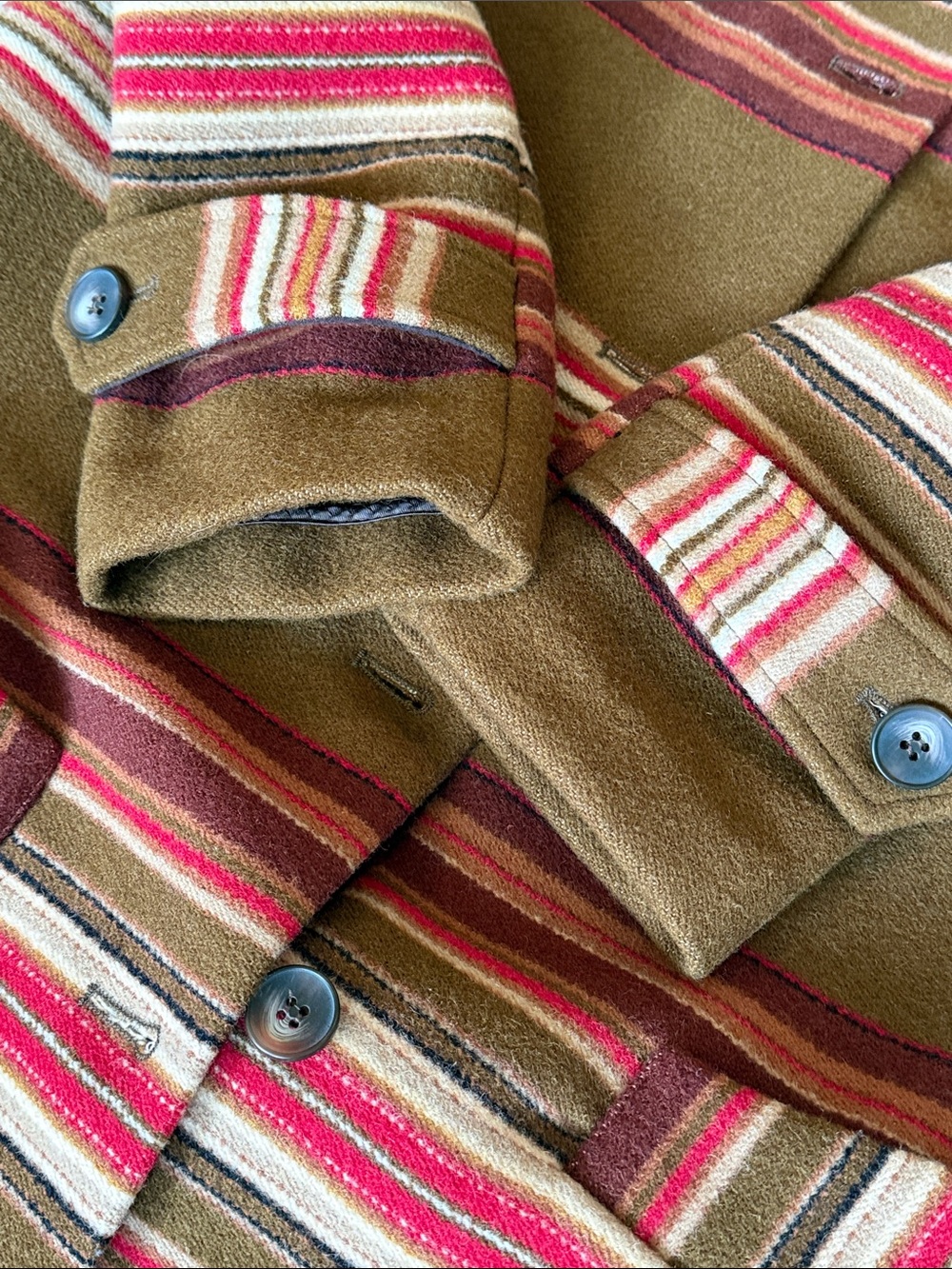 Pendleton Made in USA Brown Red Striped Virgin Wool Pea Coat size Small - Picture 9 of 16